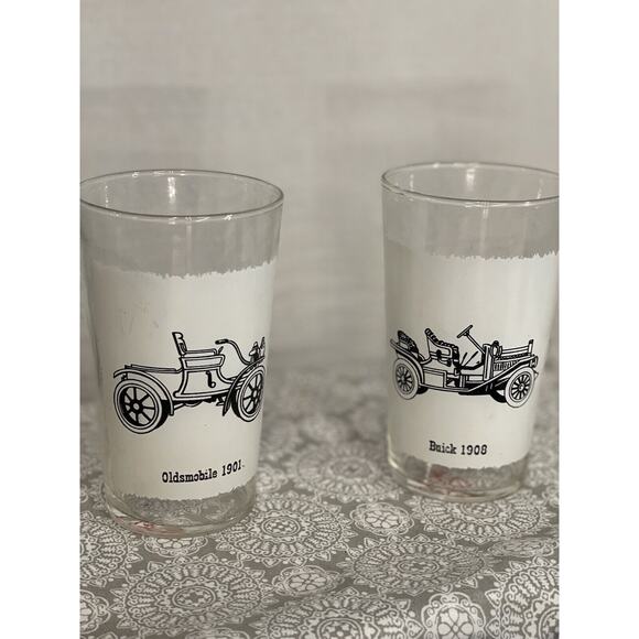 VINTAGE FEDERAL GLASS BEVERAGE GLASSES SET 2 ANTIQUE CARS Buick And Oldsmobile - Picture 2 of 4
